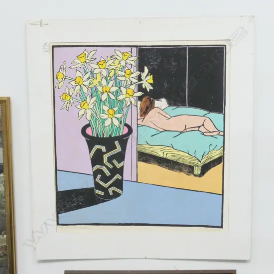 TOM BURNETT SCREENPRINT 'STILL LIFE + FIGURE'  15/50 - SGD & DATED 1984  UNFRAMED
