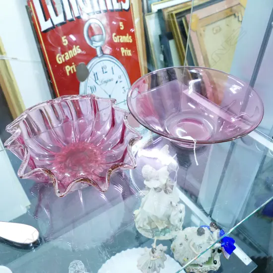 TWO RUBY GLASS BOWLS