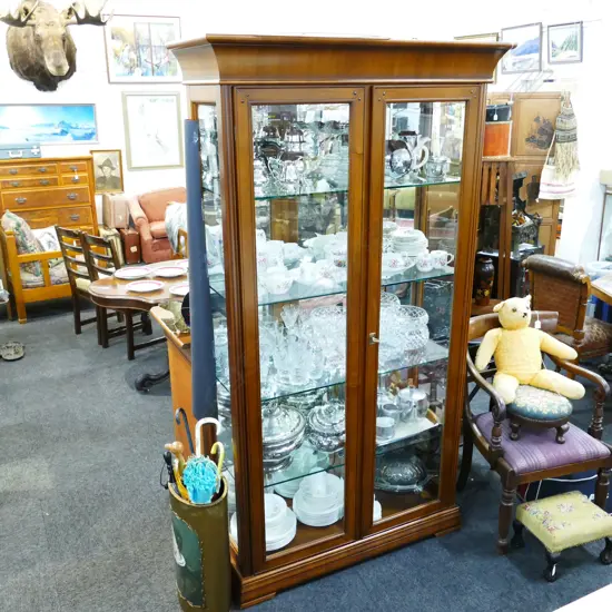 ITALIAN TIMBER DISPLAY CABINET W. 1110MM  H. 2000MM