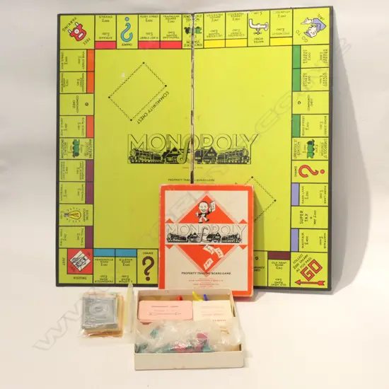 MONOPOLY BOARD AND BOX OF PLAYING ITEMS