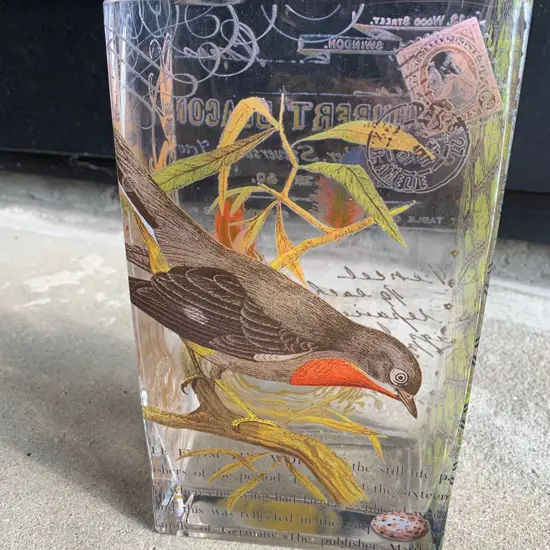 GLASS VASE WITH TRANSFER MEDIA & SMALL PELIKAN BOX 