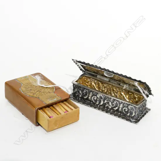 S/S HINGED BOX AND COPPER MATCHBOX HOLDER