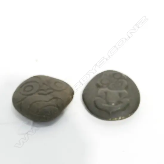 2 CARVED TIKI STONES LARGEST 80MM L