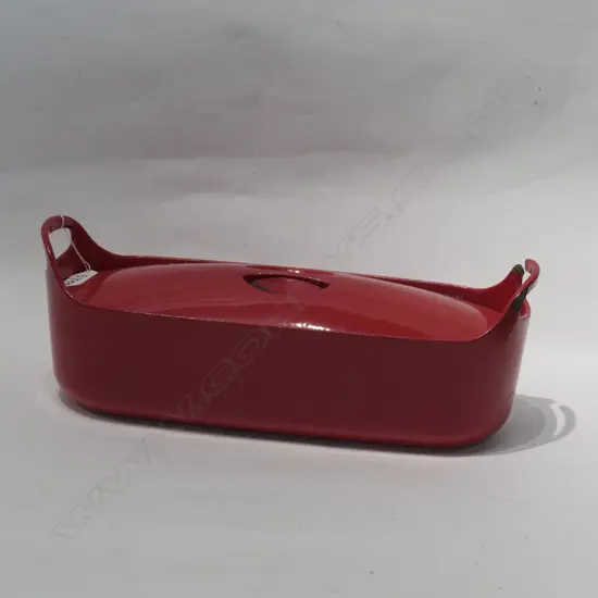 RED ENAMEL CAST IRON LIDDED OVEN COOKING POT A.F