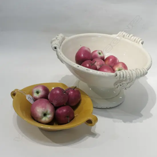 2 ITALIAN CERAMIC FRUIT BOWLS LARGEST 350 DIA AND 13 FAUX APPLES