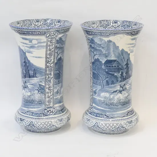 PAIR OF LARGE FRENCH ANTIQUE STYLE B/W CERAMIC VASES BY GIEN 500 MADE H 330MM 