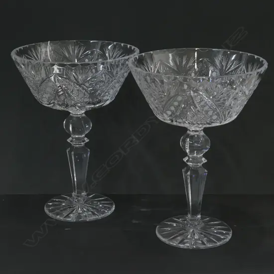 PAIR OF TALL RUSSIAN PRESSED GLASS COMPORTS 330 H
