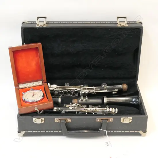 YORK UNIVERSITY STOPWATCH WITH CASE AND BOOSEY AND HAWKES CLARINET IN CASE