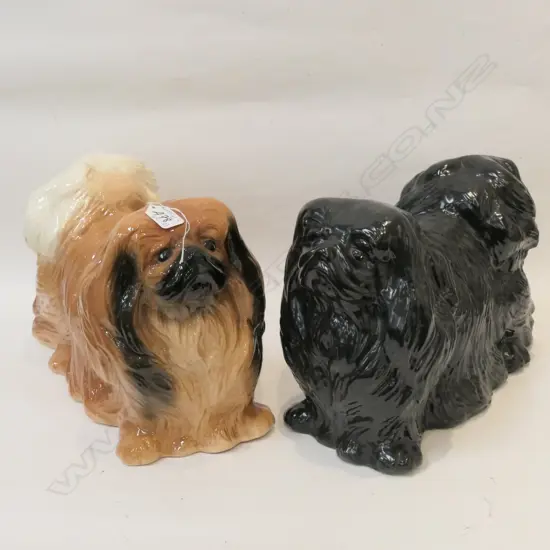 PAIR LARGE CERAMIC PEKINGESE 'OWL CAVE' NZ 400 L 250 H