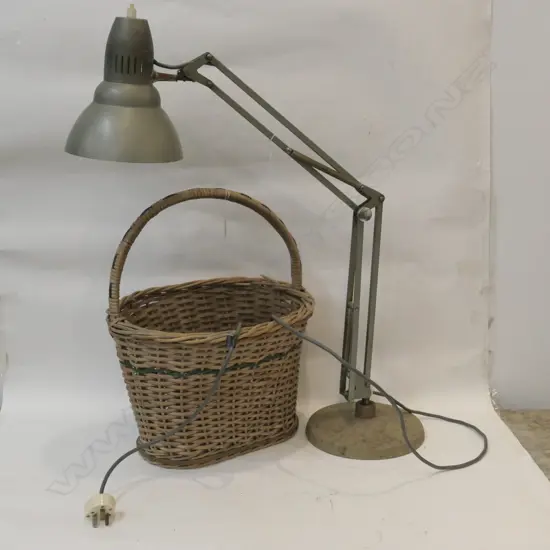 GREY ANGLEPOISE LAMP & CANE WOVEN BASKET