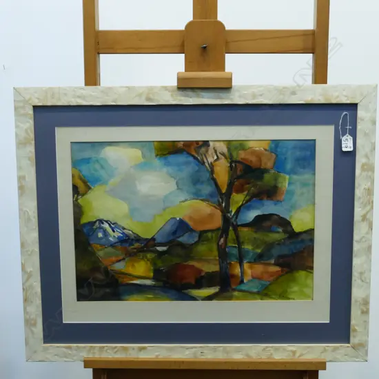 DIEDRE HELMORE (b.1917) L'SCAPE RUAPEHU & NGAURUHOE, W/C, SIGNED. 370 X 540mm