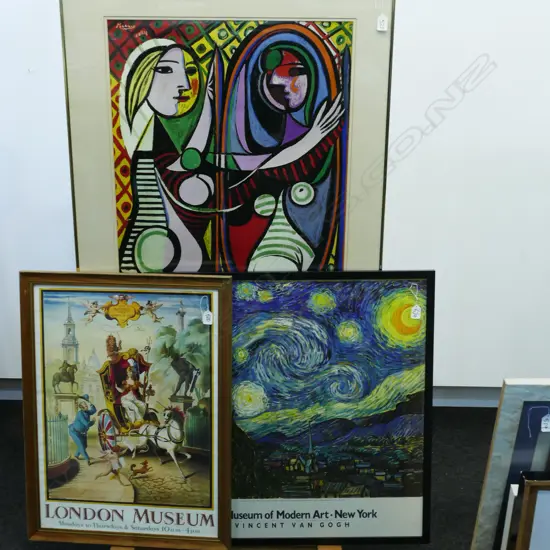 LONDON MUSEUM POSTER, PICASSO POSTER & VAN GOGH POSTER (ALL FRAMED) 