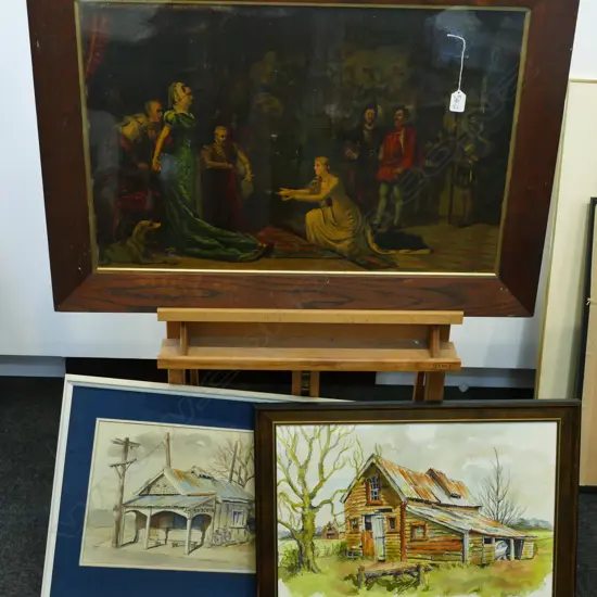 2X KAY WALSH WATERCOLOURS & OAK FRAMED PRINT  