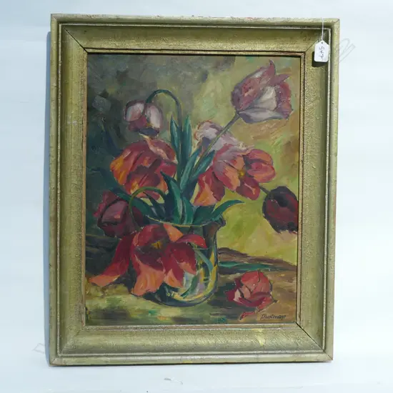 T. FURTMAYR (1930S) TULIPS STILL LIFE, OIL ON BOARD, FRAMED