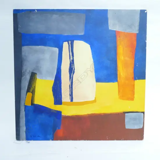 U. KITAR?, ABSTRACT IN BLUE & YELLOW, OIL ON BOARD