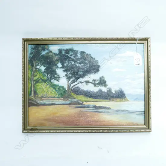 PAT HALL OIL  RED BEACH LOOKING NORTH INTO THE SUN. 230 x 340mm