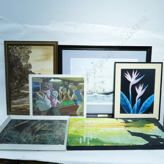 6 ASST ARTWORKS - PAINTINGS / LITHOGRAPHS ETC