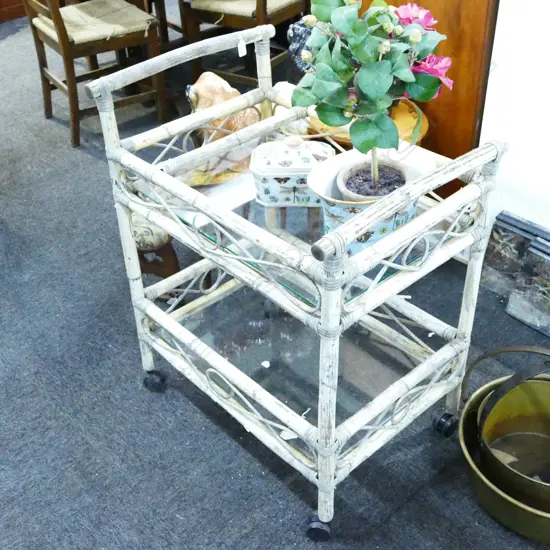 VINTAGE CANE TEA TROLLEY 700MM L 850MM H