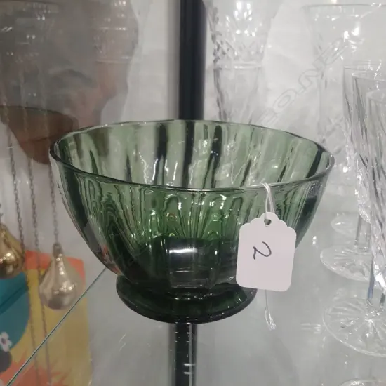 GREEN GLASS HAND BLOWN BOWL