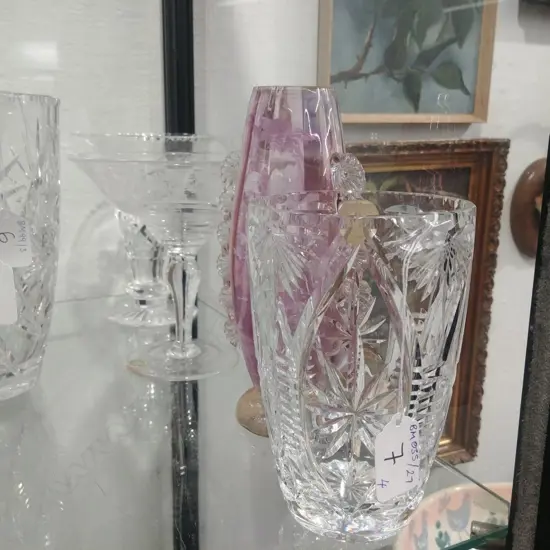 3 CRYSTAL VASES, 1 COMPOTE