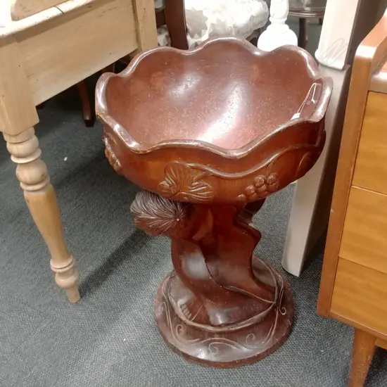 CARVED WOODEN PUTTI PEDESTAL BOWL/PLANTER