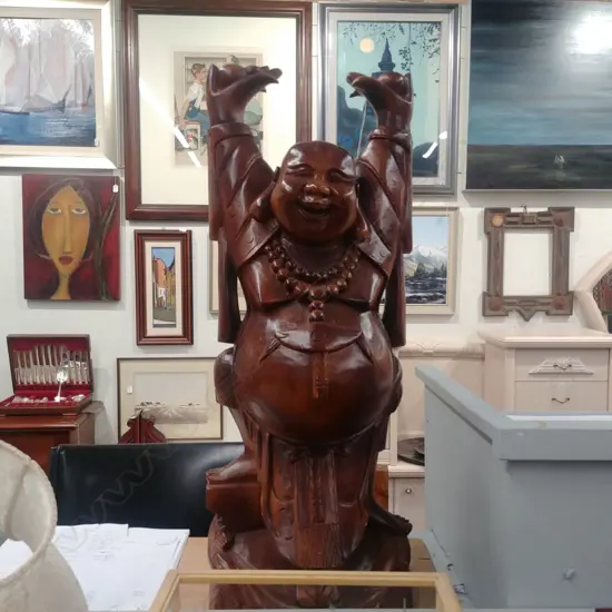 CARVED WOODEN HAPPY BUDDHA STATUE