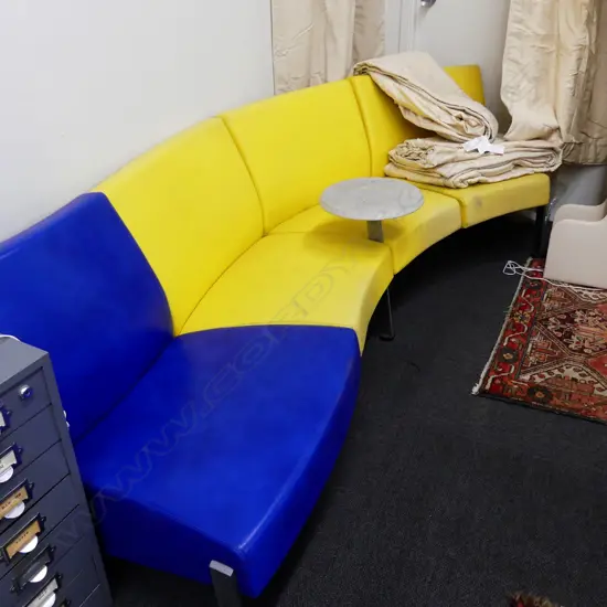 VINTAGE BLUE & YELLOW DESIGNER 4 SEATER COUCH