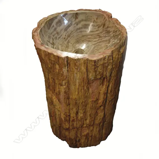 A petrified wood trunk section hand basin