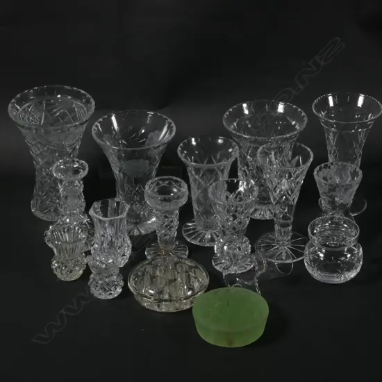LOT ASST CUT CRYSTAL VASES ETC