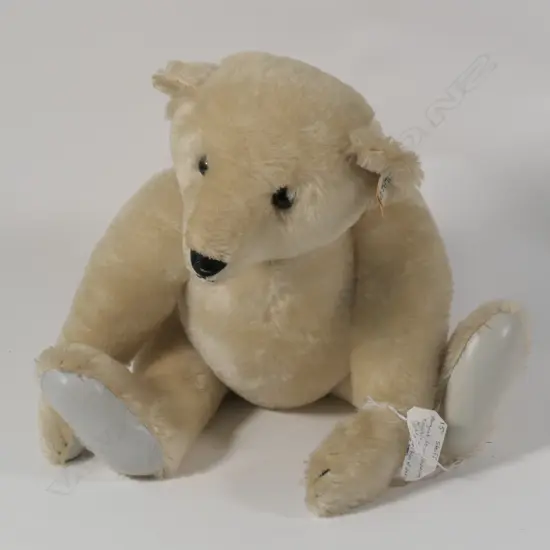 STEIFF 15INCH WHITE BEAR WITH BUTTON  LTD EDITION WITH LEATHER PAWS  