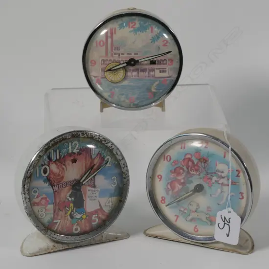 3 CHILDREN'S VINTAGE MECHANICAL CLOCKS