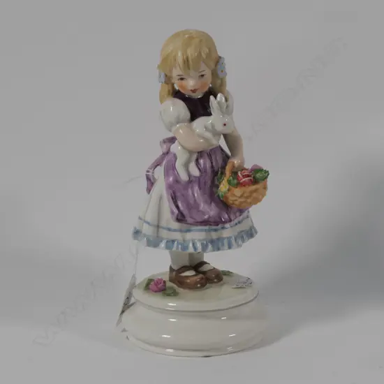 HUMMEL LTD EDITION GIRL WITH RABBIT ON CERAMIC PEDESTAL 1975 H 200 MM