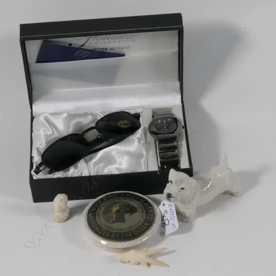 5 ITEMS; IVORY ANTELOPE HEAD BROOCH + POT LID...