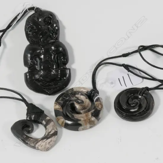 4 PENDANTS-3 KORU DESIGNS + HEI TIKI