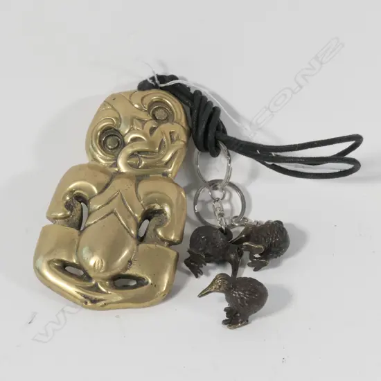BRASS/BRONZE HEI TIKI + 3 KIWI KEY RINGS