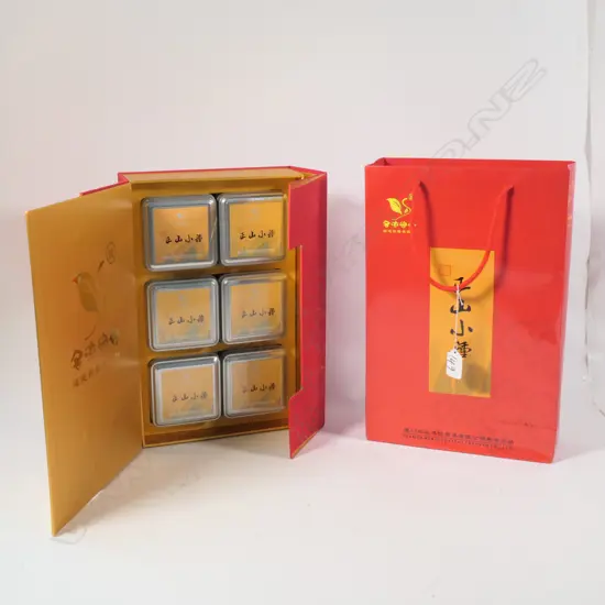 FANCY BOX OF TIN CONTAINING 6 SEALED TINS