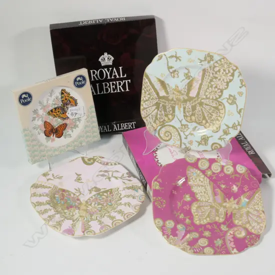 3 BOXED R/ALBERT ZANDRA RHODES BUTTERFLY PLATES + ONE POOLE D 200 MM