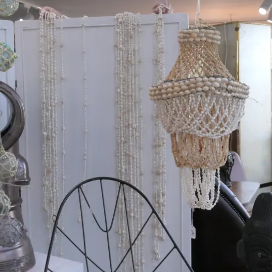 VINTAGE SHELL LIGHT FITTING AND DOOR SCREEN