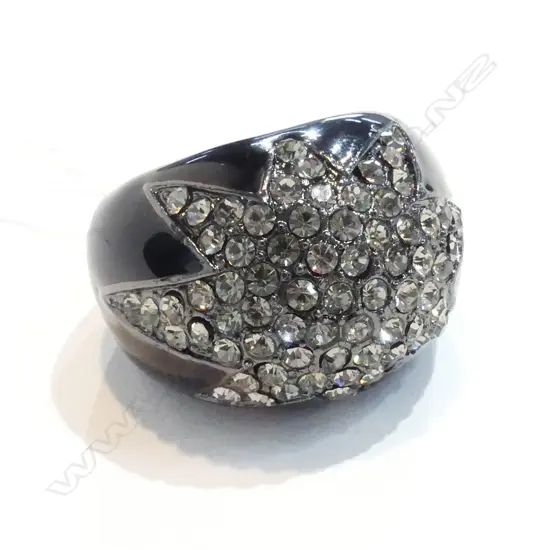 DECO STYLE CRYSTAL BLACK ENAMEL DRESS RING