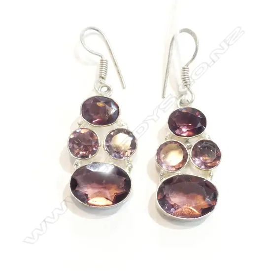 PR STYLISH AMETHYST EARRINGS SILVER 925 STAMPED