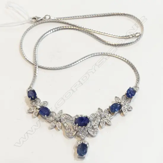 SILVER FAUX DIAMOND SAPPHIRE? NECKLACE