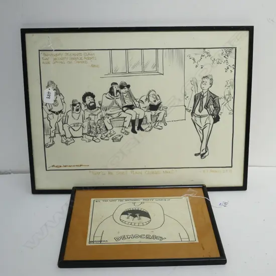 2 FRAMED CARTOONS BROMHEAD AND MINHINNICK