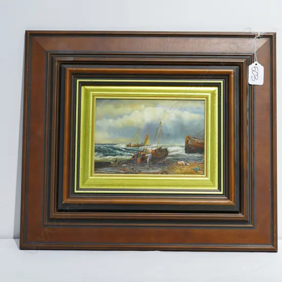J NYBURGH OIL ON BOARD COASTAL FISHING BOATS