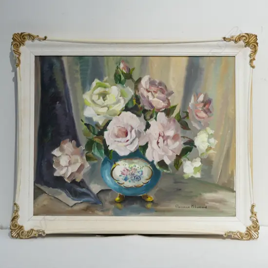 FLORENCE LUXFORD OIL STILL LIFE ROSES 395 X 495MM