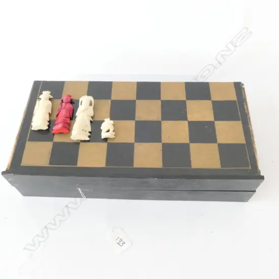 CHINESE BOXED BONE CHESS SET COMPLETE