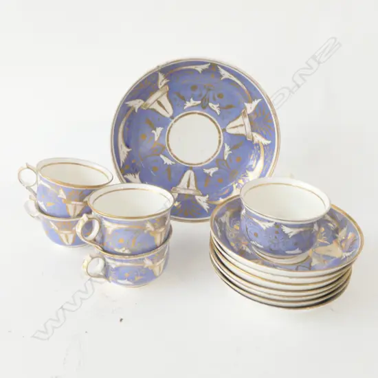 COLLECTION OF BLUE AND GOLD GEORGIAN CHINA, 5 CUPS, 1 BOWL, 7 SAUCERS 