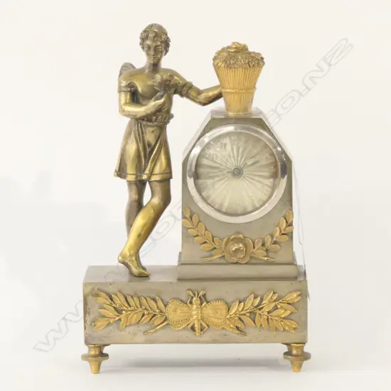 ANTIQUE FRENCH CLOCK - WINGED FIGURE - BUTTERFLY DECORATION