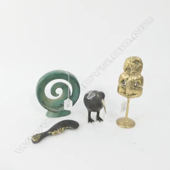CAST BRASS HEI TIKI WITH BRONZE KIWI ETC