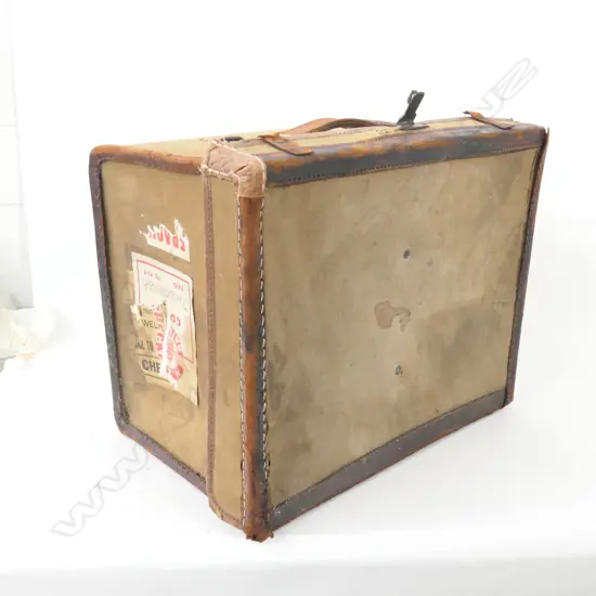 VINTAGE CANVAS TRUNK LEATHER BOUND 460X400X310mm