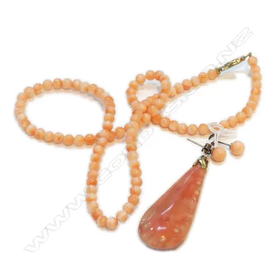 PINK CORAL NECKLACE L.440mm EARRINGS + PENDANT